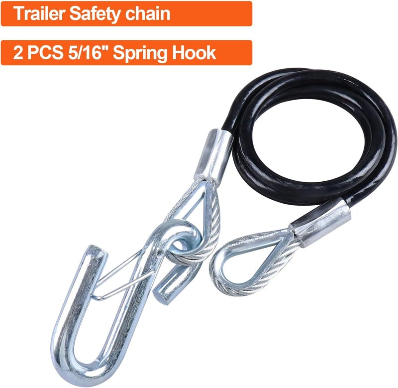 TeukRiGa 5/16" x 44-1/2" Grade 30 Steel Black Boat Trailer Safety Chain with 1 Spring Clip Hooks 5000 lbs, 2 Pcs (5/16" x 44-1/2") - Image 2